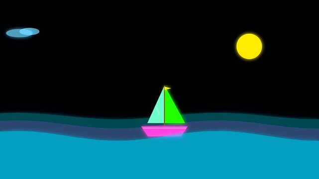 a colorful sailboat travels across wavy dark ocean waters at night capturing the essence of sustainable commuting during a peaceful and serene golden week journey