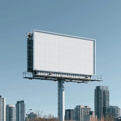 Obraz premium Blank urban billboard in Toronto offering advertising space. Empty outdoor billboard structure in a city against a clear sky, ready for new advertisement