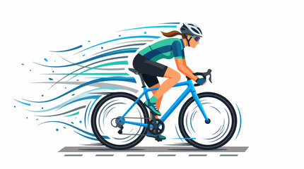 Fototapeta premium Woman cyclist in motion with speed lines and abstract background