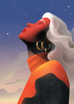 Woman embracing confidence and ageing, self acceptance illustration