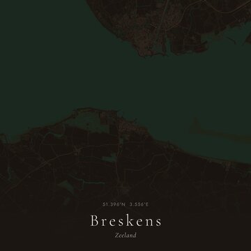 Dark Map of Breskens, Netherlands | Moody Linen Wall Art