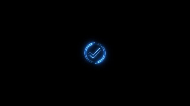 Abstract neon check mark icon animation verified success symbol on transparent background.right mark icon. check box, tick box, green check mark.