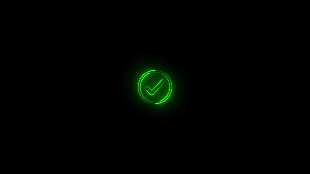 Abstract neon check mark icon animation verified success symbol on transparent background.right mark icon. check box, tick box, green check mark.