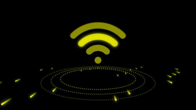 Glowing Wi-Fi Symbol Pulsing on Digital HUD Background