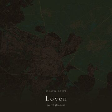 Dark Map of Loven, Netherlands | Moody Linen Wall Art