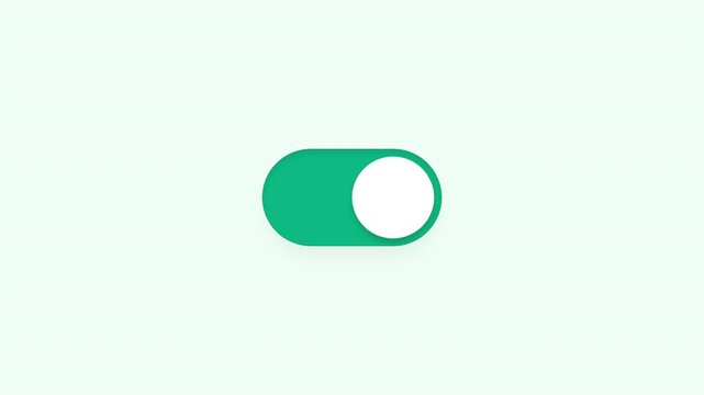 Minimalist Toggle Switch Animation Showing On and Off States in Green and Gray.
