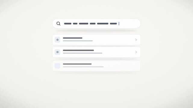 Minimalist web search engine interface animation with dropdown results