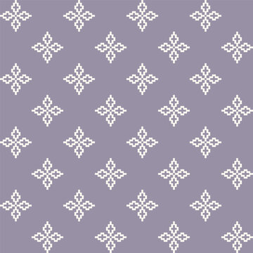 Dobby checkered design seamless pattern. Elegant purple seamless geometric pattern with white pixelated traditional ethnic motif.