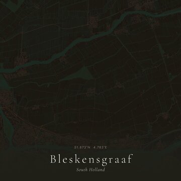 Dark Map of Bleskensgraaf, Netherlands | Moody Linen Wall Art