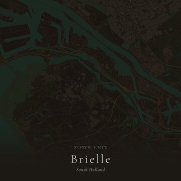 Dark Map of Brielle, Netherlands | Moody Linen Wall Art