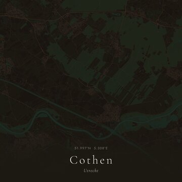 Dark Map of Cothen, Netherlands | Moody Linen Wall Art