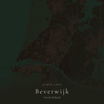 Dark Map of Beverwijk, Netherlands | Moody Linen Wall Art