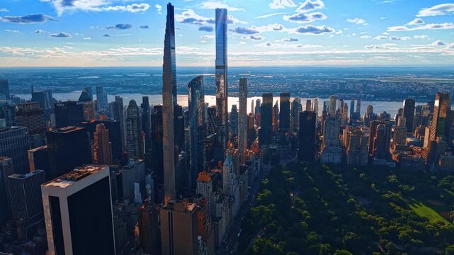 Ultra-luxury residential skyscrapers of Billionaires' Row in Midtown Manhattan. Gorgeous architecture near Central Park South, New York, USA.