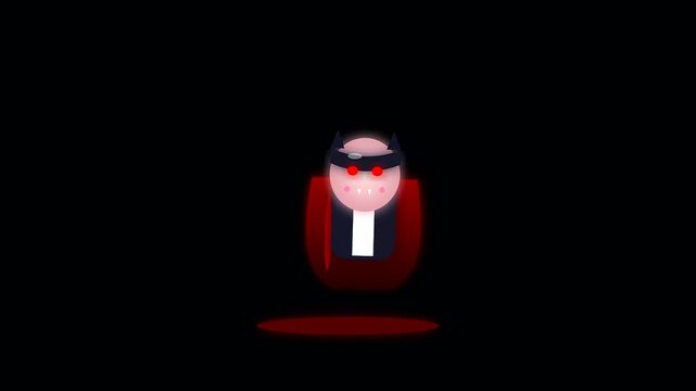 Minimalist character animation featuring an eerie vampire motif for halloween upcycled decor displays showing a glowing creature floating above a blood red pool of light