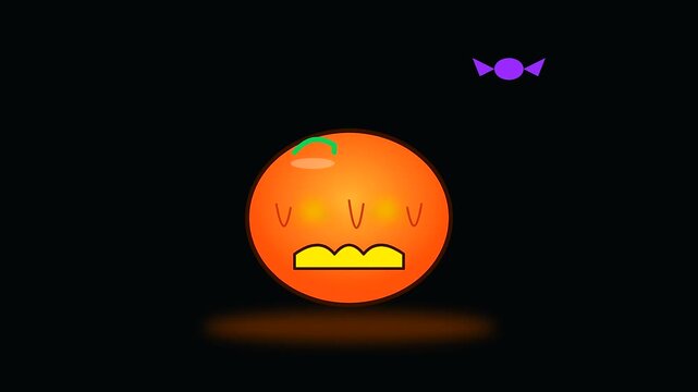 a whimsical orange pumpkin character bounces in an upcycled decor setup creating a festive halloween atmosphere through simple animation sequences shown in a dark room