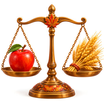 Autumn Equinox Balance Scale Apple and Wheat Symbolic Sharp Clay Render Icon