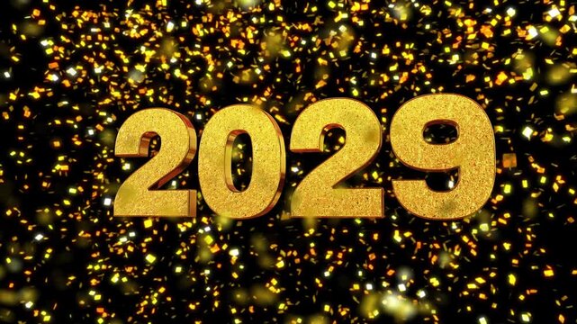 Gold confetti 3d text logo Western calendar Year 2029