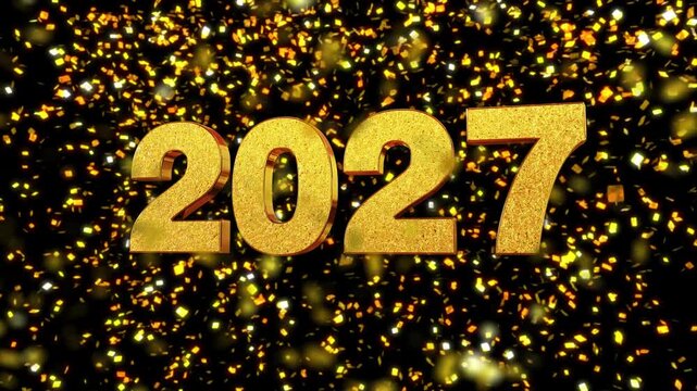 Gold confetti 3d text logo Western calendar Year 2027