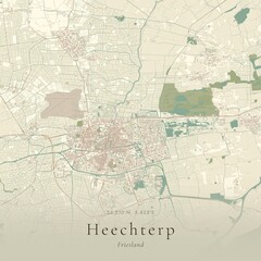 Naklejka premium Vintage Canvas Map of Heechterp, Netherlands | Scandinavian Wall Art | Historic Topographic