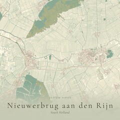 Obraz premium Vintage Canvas Map of Nieuwerbrug aan den Rijn, Netherlands | Scandinavian Wall Art | Historic Topographic