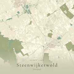 Naklejka premium Vintage Canvas Map of Steenwijkerwold, Netherlands | Scandinavian Wall Art | Historic Topographic