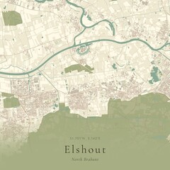 Naklejka premium Vintage Canvas Map of Elshout, Netherlands | Scandinavian Wall Art | Historic Topographic