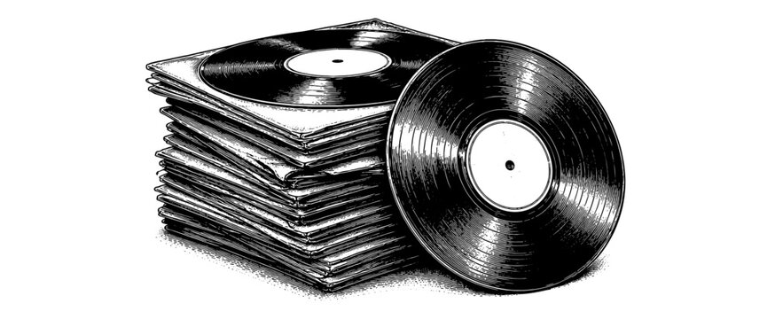 Stack of vintage vinyl records celebrating analog music, retro entertainment, and the timeless charm of classic record collections.