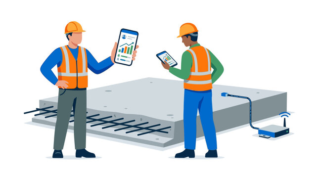Smart Construction Workers Monitoring Concrete Slab with IoT Sensors and Mobile Apps