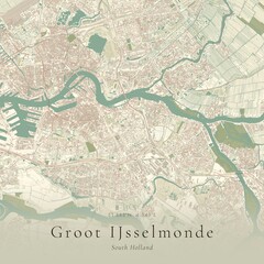 Fototapeta premium Vintage Canvas Map of Groot IJsselmonde, Netherlands | Scandinavian Wall Art | Historic Topographic