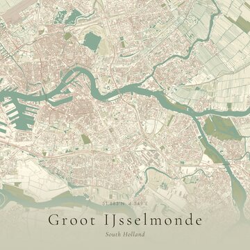 Vintage Canvas Map of Groot IJsselmonde, Netherlands | Scandinavian Wall Art | Historic Topographic