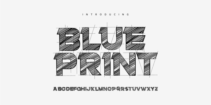 Blueprint: An engineering sketch font. Bold architectural display with technical drawing lines for construction branding.