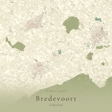 Vintage Canvas Map of Bredevoort, Netherlands | Scandinavian Wall Art | Historic Topographic