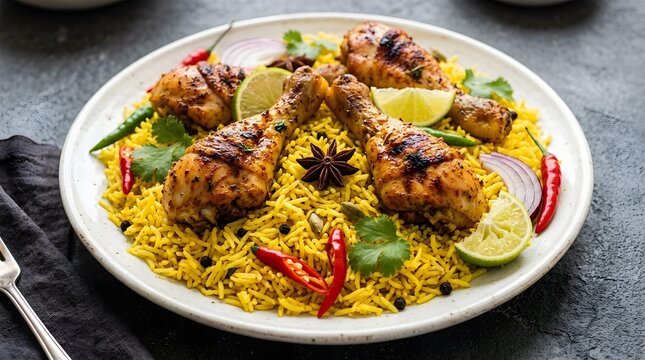 Grilled Chicken Mandi with Fragrant Saffron Rice and Spices