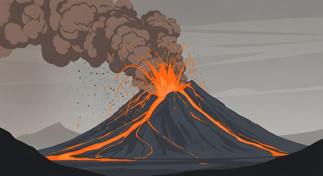 Active volcano erupting with lava and smoke