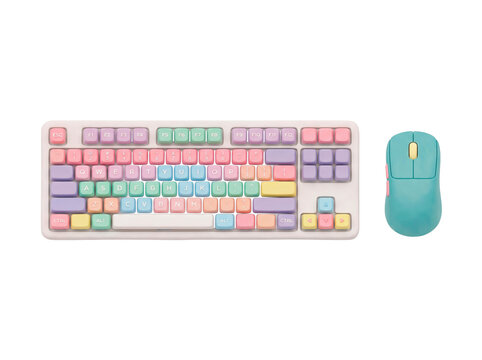 Pastel colored computer keyboard and mouse set for a fun and vibrant workspace aesthetic PNG Isolated on transparent background