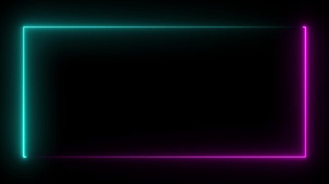 light glowing neon blue color picture frame rectangle animation icon 4k