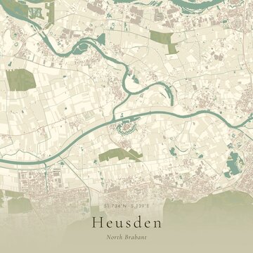 Vintage Canvas Map of Heusden, Netherlands | Scandinavian Wall Art | Historic Topographic