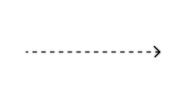 right arrow direction icon with dotted line animation on white background. dot arrows icon sign animated with alpha channel. Black straight arrows animation. Reveal animation