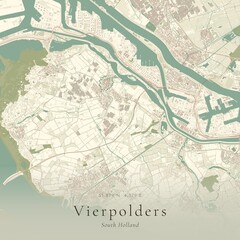 Fototapeta premium Vintage Canvas Map of Vierpolders, Netherlands | Scandinavian Wall Art | Historic Topographic