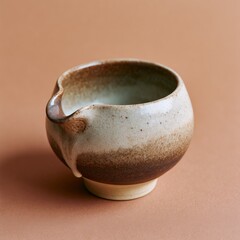 Fototapeta premium Brown and Cream Glazed Ceramic Pouring Bowl Studio Shot