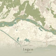 Fototapeta premium Vintage Canvas Map of Ingen, Netherlands | Scandinavian Wall Art | Historic Topographic
