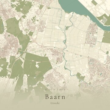 Vintage Canvas Map of Baarn, Netherlands | Scandinavian Wall Art | Historic Topographic