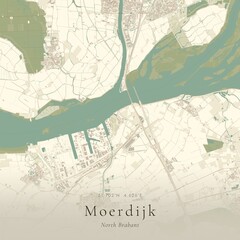 Naklejka premium Vintage Canvas Map of Moerdijk, Netherlands | Scandinavian Wall Art | Historic Topographic