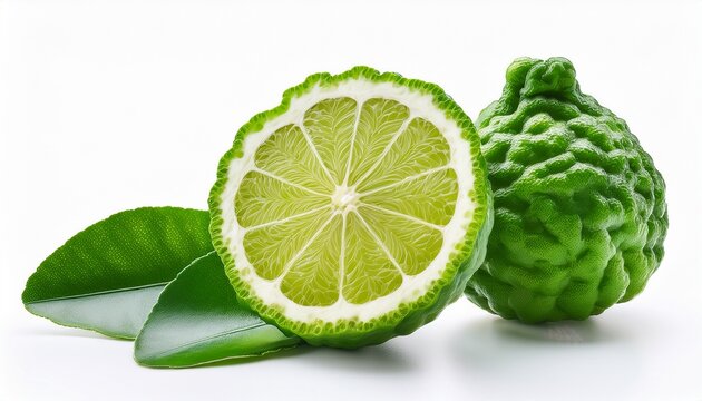 Fresh Bergamot Fruit And Leaf Isolated On A Clean White Background For Culinary And Health Purposes Fresh Bergamot With Leaf Isolated On White Background