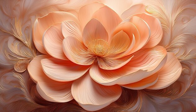 Peach Colored Flower Illustration With Textured Petals And Golden Center