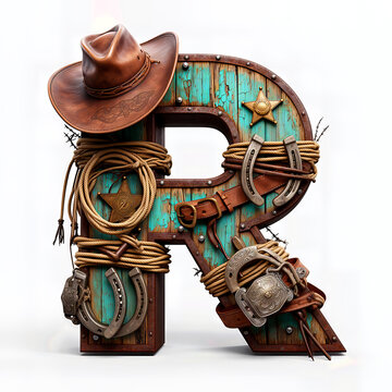 letra R, sombrero, soga, sherif, madera vieja, hebilla, herradura, fajo, cinto cuero, cuero, vaquero, estrella, oeste, viejo oeste, viejo, estatua, arte, antig&uuml;edad, dorada, cultura, antique, religion