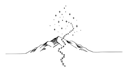 Fototapeta premium Mountain with stardust and particles in outline art