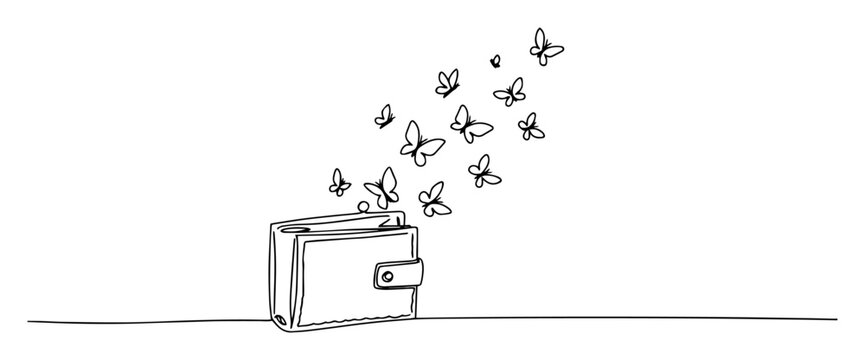 Empty wallet with butterflies outline concept