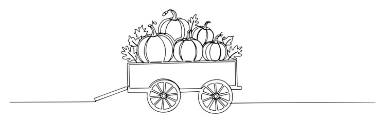 Pumpkins in harvest wagon cart monoline vector © Wieslaw
