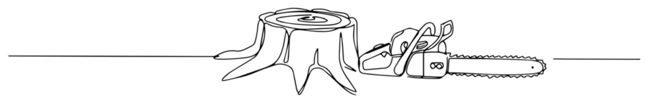 Tree stump with chainsaw deforestation monoline vector